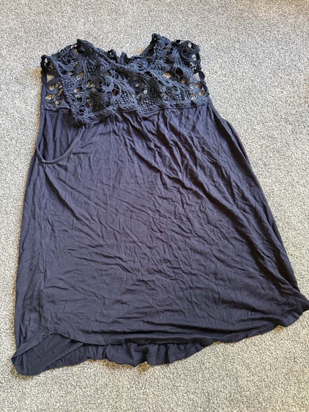 LOFT navy blue Crochet Yoke Sleeveless Tank